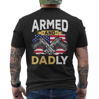 Armed And Dadly Funny Deadly Father Usa Flag Fathers Day Mens Back Print T-shirt | Mazezy