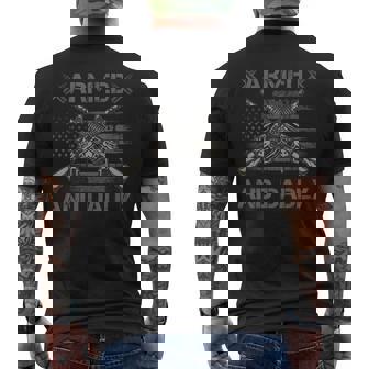 Armed And Dadly Funny Deadly Fathers Day Usa Flag Mens Back Print T-shirt - Thegiftio