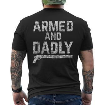 Armed And Dadly Armed Dad Pun Deadly Father Joke Men's Back Print T-shirt | Mazezy