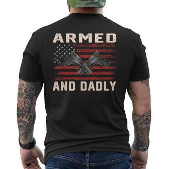 Men Armed And Dadly Deadly For Fathers Day Usa Flag Men's Back Print T-shirt | Mazezy