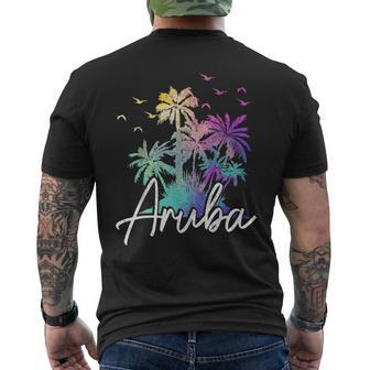 Aruba Beach Vintage Palm Trees Vacation Aruba Funny Gifts Mens Back Print T-shirt | Mazezy