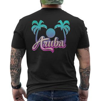 Aruba Vacation Souvenir - Sun Palm Tree Sunset Mens Back Print T-shirt - Seseable