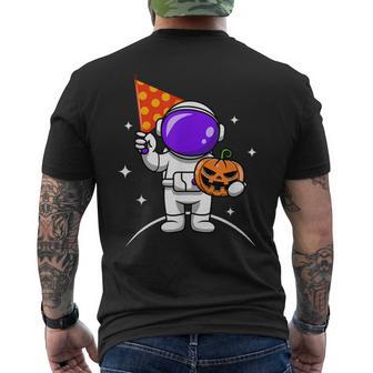 Astronaut Pumpkin Lazy Halloween Costume Cool Spaceman Men's T-shirt Back Print - Monsterry