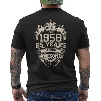 August 1958 65 Years Of Being Awesome 65Th Birthday Mens Back Print T-shirt - Seseable