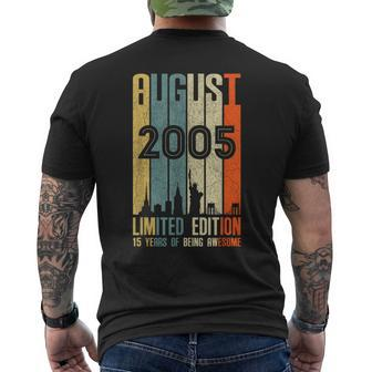 August 2005 T 15 Year Old 2005 Birthday Men's T-shirt Back Print | Mazezy
