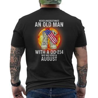 August Never Underestimate An Old Man With A Dd214 Mens Back Print T-shirt - Seseable