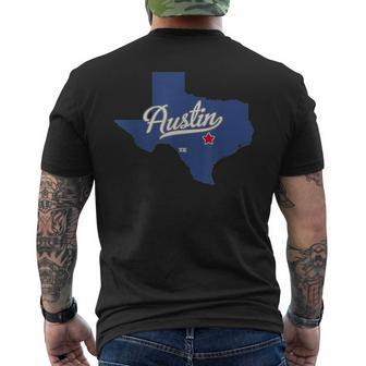 Austin Texas Tx Map Mens Back Print T-shirt - Monsterry