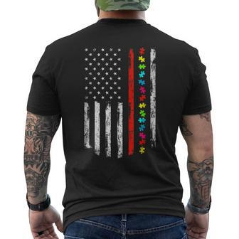 Autism Awareness 4Th July Thin Red Line Firefighter Support Mens Back Print T-shirt | Mazezy