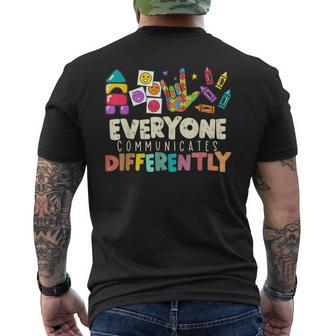 Autism Awareness Month Everyone Communicates Differently Asd Mens Back Print T-shirt - Seseable