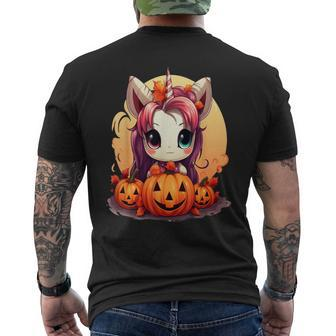 Autumn Halloween Costume Kawaii Pumpkin Unicorn Magic Men's T-shirt Back Print - Thegiftio UK