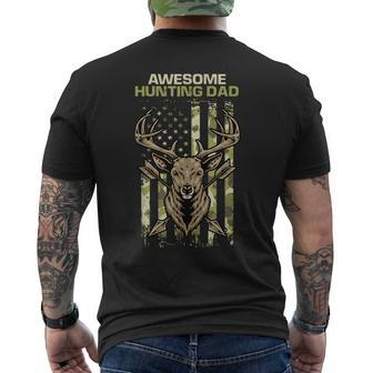 Awesome Hunting Dad Vintage Camouflage American Flag Hunter Hunter Funny Gifts Mens Back Print T-shirt | Mazezy