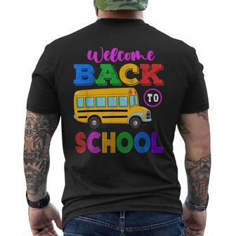 Back To School Bus First Day Of School Elementary Preschool Mens Back Print T-shirt - Seseable