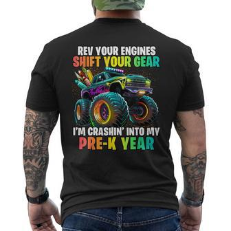 Back To School Pre-K Monster Truck First Day School Boys Mens Back Print T-shirt - Seseable