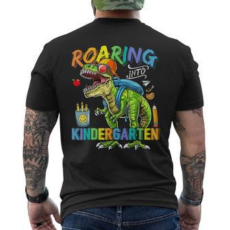 Back To School Roaring Kindergarten Dinosaur T Rex Boys Gift Mens Back Print T-shirt - Seseable