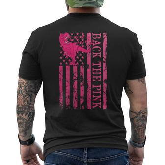 Back The Pink Warrior Flag American Breast Cancer Awareness Breast Cancer Awareness Funny Gifts Mens Back Print T-shirt | Mazezy