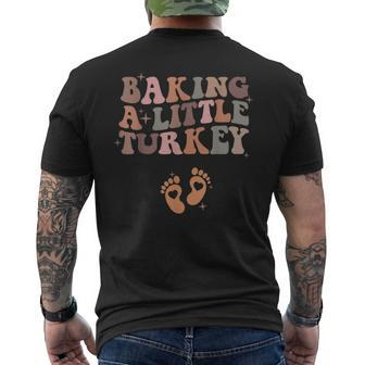 Baking A Little Turkey Pregnancy Announcement Baby Reveal Men's T-shirt Back Print - Seseable