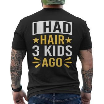 Bald Dad Father Of Three Triplets Husband Fathers Day For Women Men's Back Print T-shirt | Mazezy
