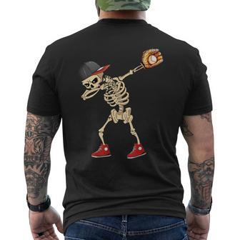 Baseball Player Catcher Pitcher With Mitt Dabbing Skeleton Men's T-shirt Back Print
