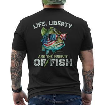 Bass Fish Fishing 4Th Of July Fourth American Flag Bass Dad Funny Gifts For Dad Mens Back Print T-shirt | Mazezy