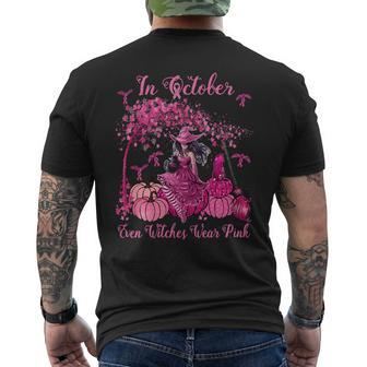Bc Breast Cancer Awareness In October Even Witches Wear Pink Autumn Fall Breast Cancer1 Cancer Mens Back Print T-shirt - Monsterry