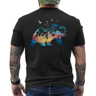 Bear Nature Outdoor Mountains Forest Trees Bear Wildlife Men's T-shirt Back Print - Monsterry