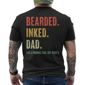 Bearded Inked Dad Like A Normal Dad But Badass Vintage Mens Back Print T-shirt | Mazezy