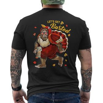 Beer Bigfoot As Turkey Drinking Beer Lets Get Basted Thanksgiving36 Mens Back Print T-shirt - Monsterry