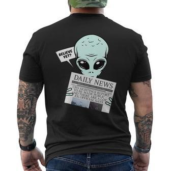 Believe Yet Alien Reading Newspaper Ufo G Mens Back Print T-shirt - Monsterry