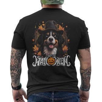 Bernese Mountain Dog Halloween Costume Pumpkin Witch Men's T-shirt Back Print - Monsterry