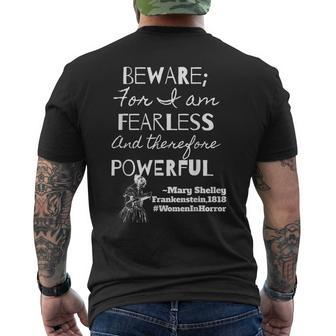 Beware For I Am Fearless Mary Shelley Frankenstein Quote Frankenstein Men's T-shirt Back Print | Mazezy