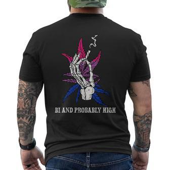 Bi And Probably High Skeleton Weed Cannabis 420 Stoner Mens Back Print T-shirt | Mazezy