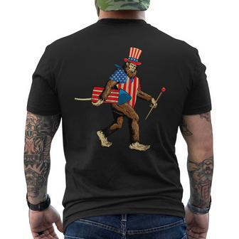 Bigfoot Fireworks 4Th Of July Sasquatch American Flag Men Mens Back Print T-shirt | Mazezy