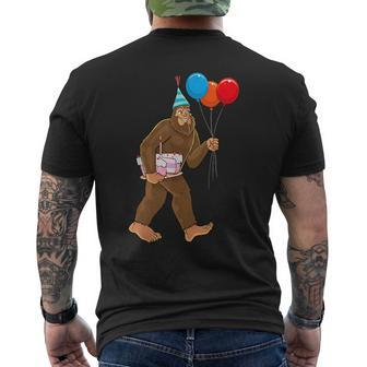 Bigfoot Its My Birthday Party Hat Balloons Boys Sasquatch Sasquatch Funny Gifts Mens Back Print T-shirt | Mazezy