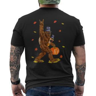 Bigfoot Pilgrim Turkey Pumpkin Thanksgiving Sasquatch Men Men's T-shirt Back Print - Seseable
