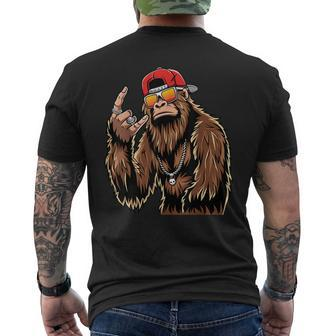 Bigfoot Sasquatch Rock On Hand Rock And Roll Music Lover Men's T-shirt Back Print - Seseable