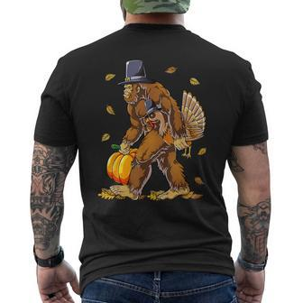 Bigfoot Turkey Pumpkin Thanksgiving Day Boys Men Men's T-shirt Back Print - Monsterry