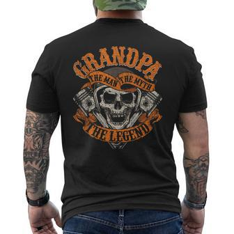 Biker Grandpa Man Myth Legend Fathers Day Grunge Motorcycle Men's Crewneck Short Sleeve Back Print T-shirt