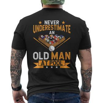 Billiard Pool Ball Never Underestimate An Old Man At Pool Gift For Mens Mens Back Print T-shirt | Mazezy