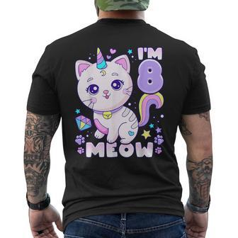 Birthday Girl 8 Years Old Cat Unicorn 8Th Birthday Mens Back Print T-shirt - Seseable