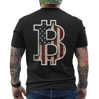Bitcoin American Flag Cryptocurrency Patriotic Investor Men's T-shirt Back Print | Mazezy