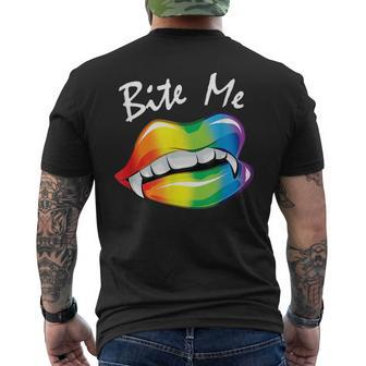 Bite Me Halloween Costume Vampire Lips Fangs Lgbtq Pride Mens Back Print T-shirt | Mazezy