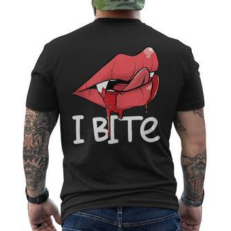 I Bite Sexy Vampire Fangs Lips Th Spooky Halloween Mens Back Print T-shirt | Mazezy