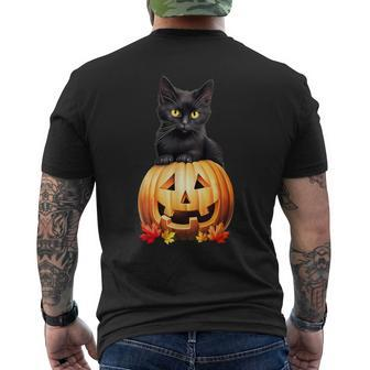 Black Cat Halloween Pumpkin Costume Men's T-shirt Back Print - Monsterry