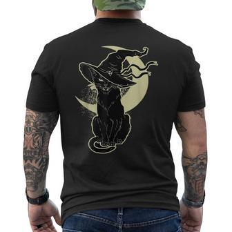 Black Cat Witch HalloweenVintage Costume Witch Hat Moon Men's T-shirt Back Print - Seseable