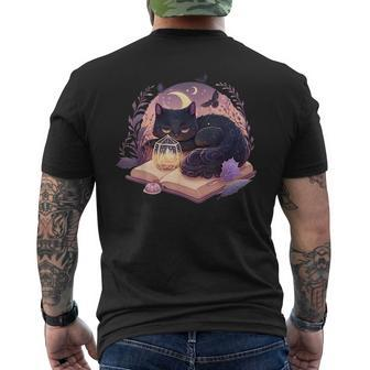 Black Cat Witchy Spellbook Spooky Halloween Magic Aesthetic Mens Back Print T-shirt | Mazezy