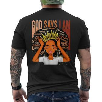 Black Girl Crown God Says I Am Black Melanin History Month Mens Back Print T-shirt - Seseable