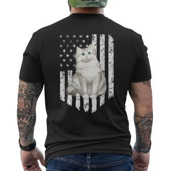 Black White American Flag Ragamuffin 4Th Of July Cat Men's T-shirt Back Print | Mazezy