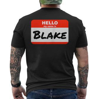 Blake Name Tag Sticker Work Office Hello My Name Is Blake Men's Back Print T-shirt | Mazezy