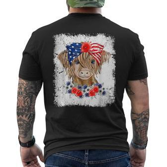 Bleached 4Th Of July Long Haired Calf Usa Patriotic Cow Mens Back Print T-shirt - Seseable