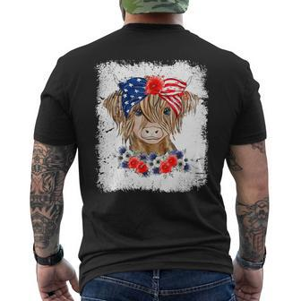 Bleached 4Th Of July Long Haired Calf Usa Patriotic Cow Mens Back Print T-shirt - Monsterry